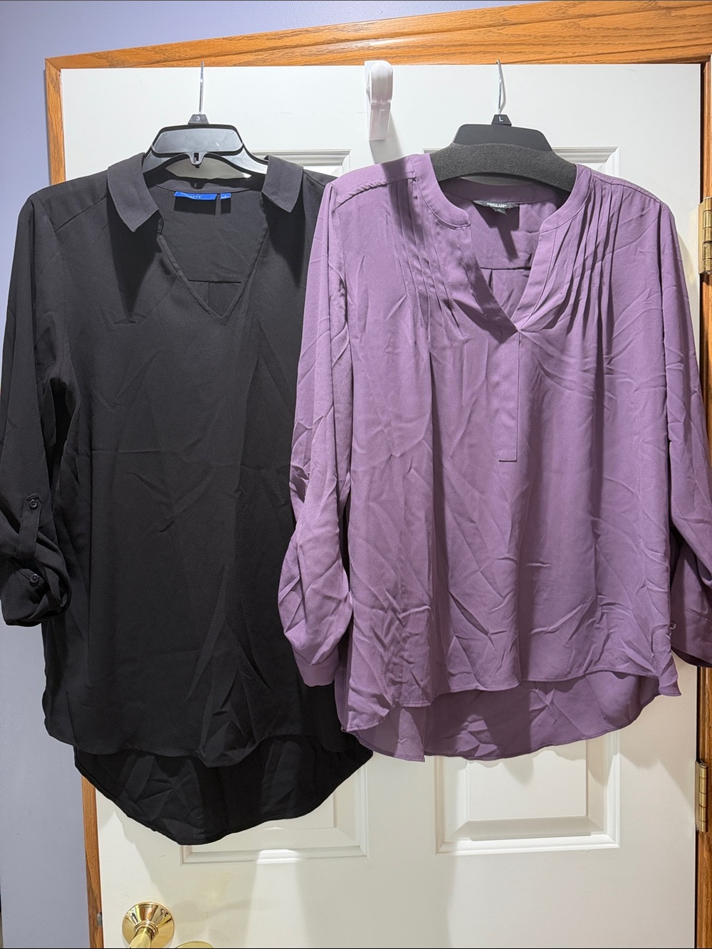 Apt. 9 Lavender and Black V-Neck Roll-Tab Blouses